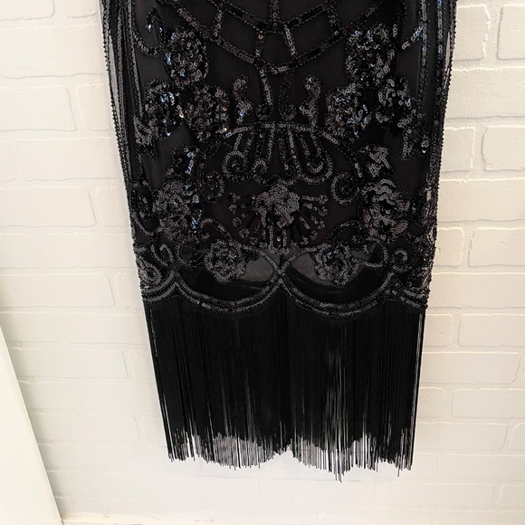 Suzy Shier Formal Dress Swing Art deco Great Gatsby Sequin Fringes Black Sz XL - Picture 4 of 15